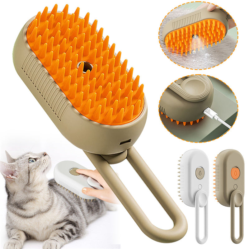 3-in-1 Electric Steam Brush for Cats and Dogs - Grooming, Massage, and Hair Removal Comb