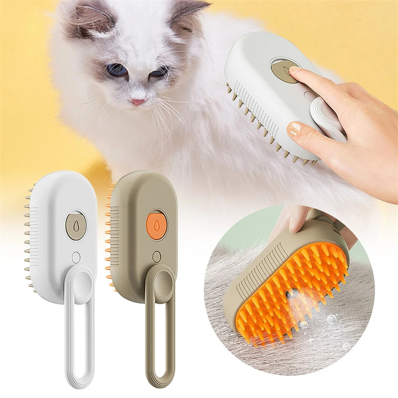 3-in-1 Electric Steam Brush for Cats and Dogs - Grooming, Massage, and Hair Removal Comb
