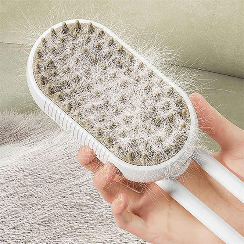 3-in-1 Electric Steam Brush for Cats and Dogs - Grooming, Massage, and Hair Removal Comb