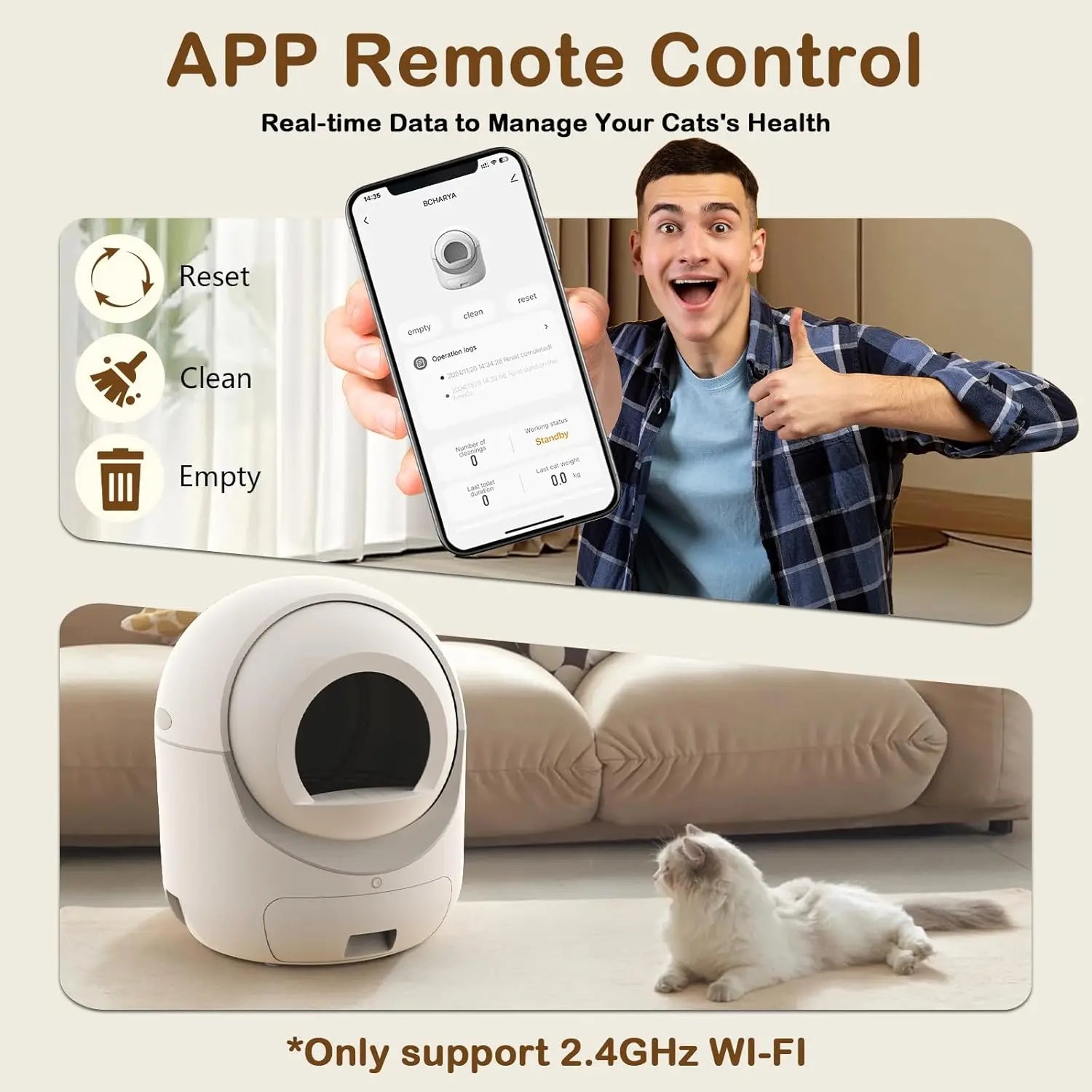 Self Cleaning Cat Litter Box with APP Control, Automatic Liiter Box for Multiple Cats, Quiet Operation, Large, Customized