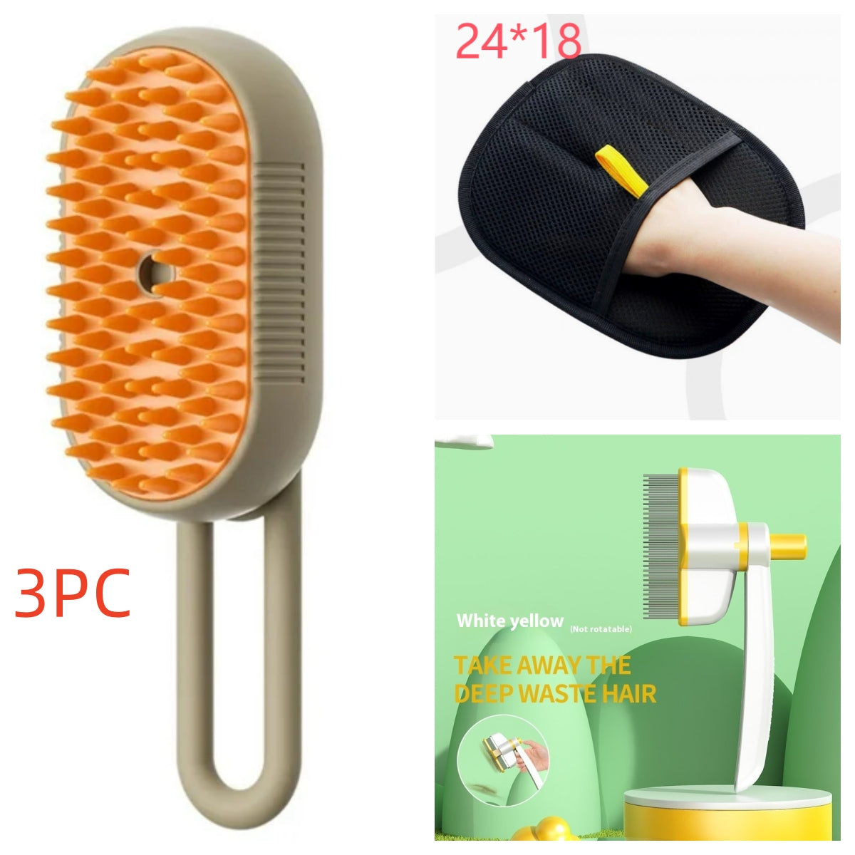 3-in-1 Electric Steam Brush for Cats and Dogs - Grooming, Massage, and Hair Removal Comb