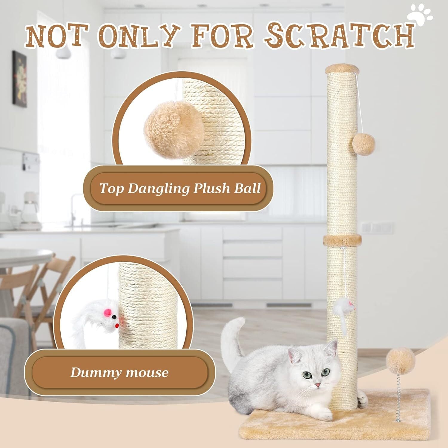 32" Tall Cat Scratching Posts for Indoor Cats, 3-In-1 Cat Scratching Post Wit...