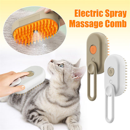 3-in-1 Electric Steam Brush for Cats and Dogs - Grooming, Massage, and Hair Removal Comb