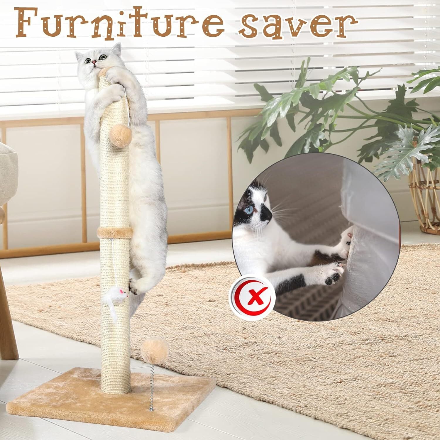 32" Tall Cat Scratching Posts for Indoor Cats, 3-In-1 Cat Scratching Post Wit...