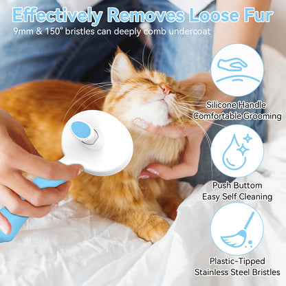 Cat & Dog Grooming Brush – Self-Cleaning Slicker Brush for Shedding, Removes Loose Fur & Tangles, Gentle & Skin-Friendly, Perfect for All Coat Types – Blue