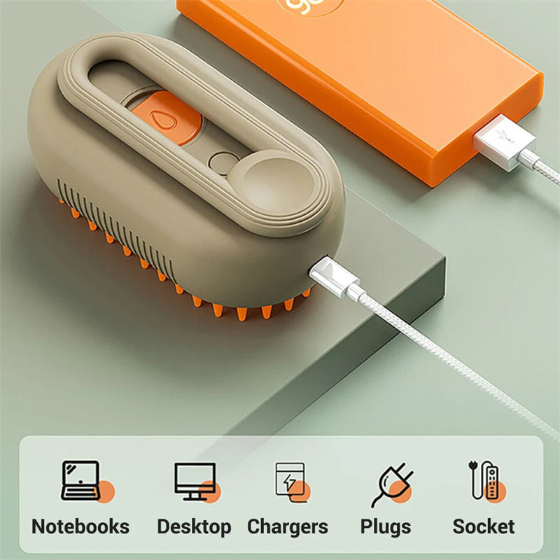 3-in-1 Electric Steam Brush for Cats and Dogs - Grooming, Massage, and Hair Removal Comb