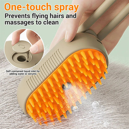 3-in-1 Electric Steam Brush for Cats and Dogs - Grooming, Massage, and Hair Removal Comb