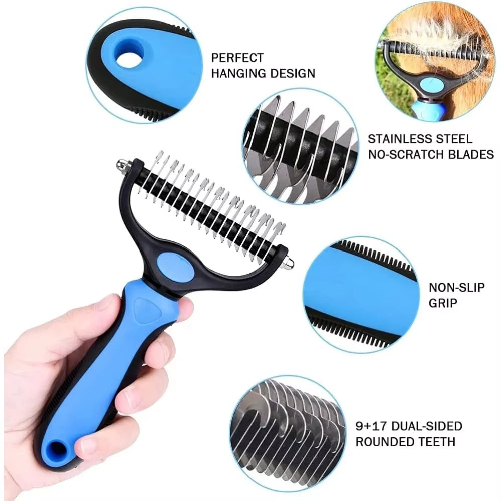 Professional Dual-Sided Pet Grooming Brush for Cats and Dogs - Effective Deshedding Tool for Tangles and Knots Removal